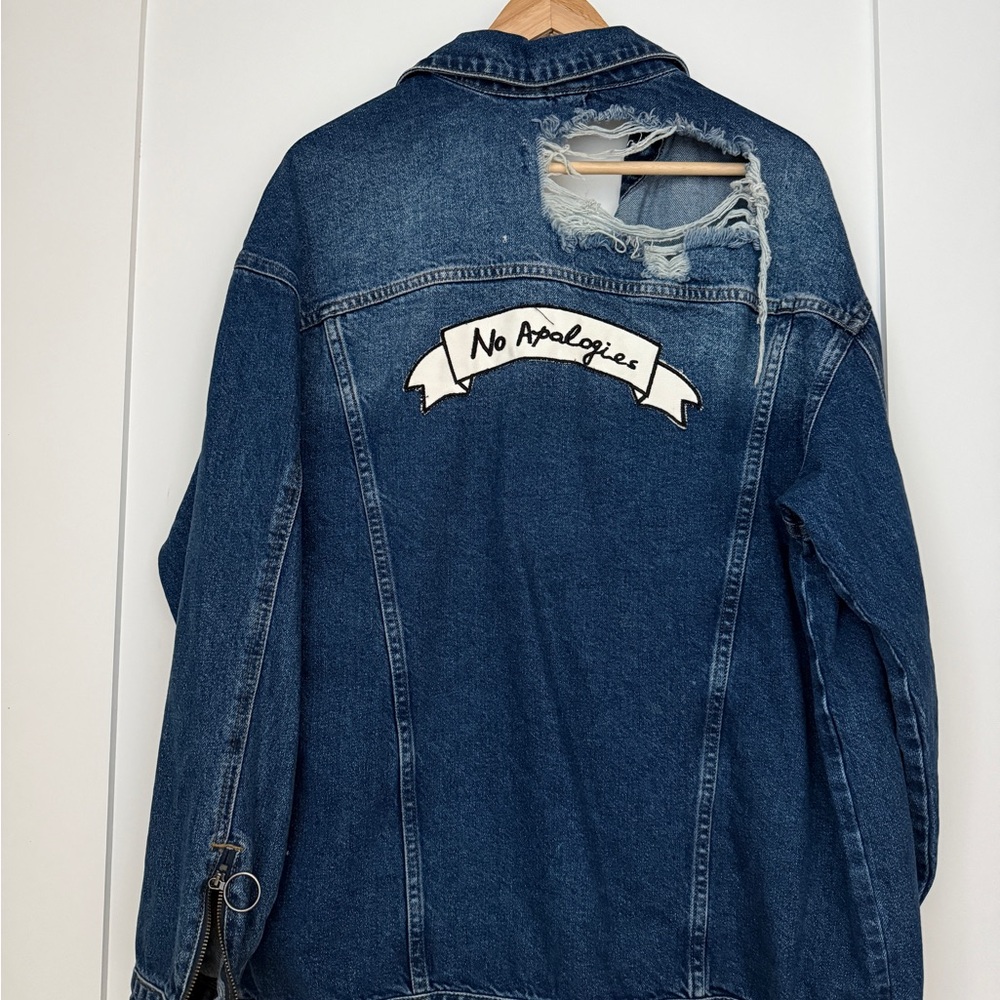 KUBBAN ASOS Stylish Women's oversized Denim Jacket with Statement Patch
